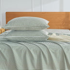 JELLYMONI 100% Natural Cotton Striped Queen Pillowcases Set, 2 Pack White and Green Stripes Pattern Printed Pillow Covers with Envelope Closure(Pillows are not Included)