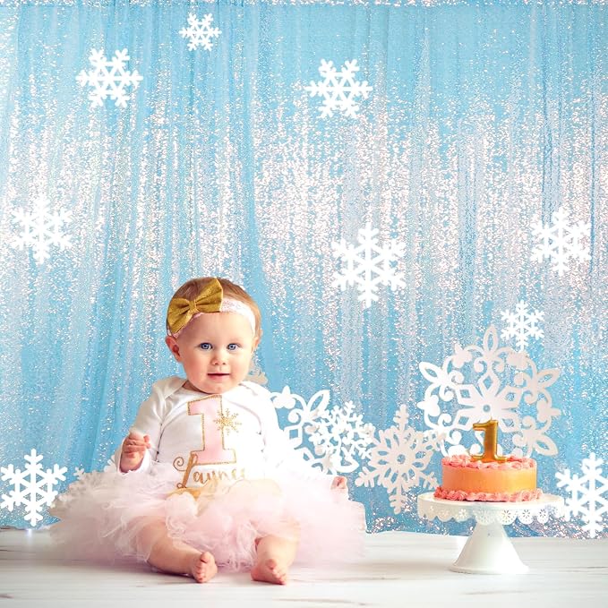 ShinyBeauty Sequin Backdrop 8X10Ft Iridescent Blue Backdrop Curtain - Image 3