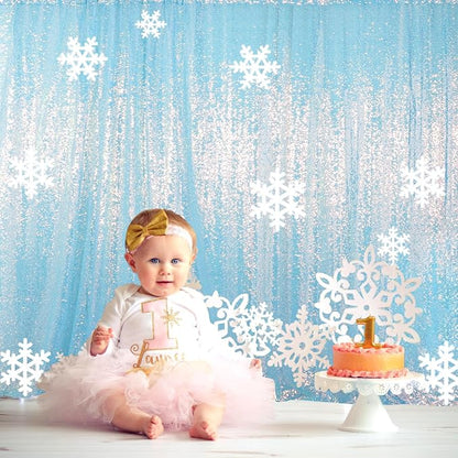 ShinyBeauty Sequin Backdrop 8X10Ft Iridescent Blue Backdrop Curtain - Image 3