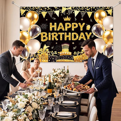 Blulu Happy Birthday Backdrop Banner Sign Poster Large Fabric Glitter Balloon - Image 4