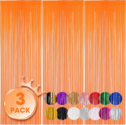 Voircoloria Pastel Orange Foil Fringe Backdrop Curtains, 3 Pack | Tinsel by Voircoloria