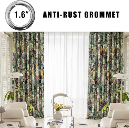 SUOUO Floral Curtains for Bedroom Pattern Dark Green Vintage Painting Flower 84 - Image 2