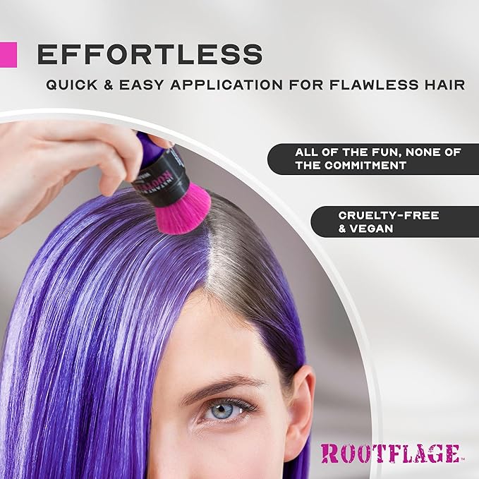 Temporary Hair Color, Fun Colored Hair Powder - Temporary Hair Dye, Root Concealer, Hair Texturizer, Kabuki Applicator with Detail Brush Included (Purple Reign)