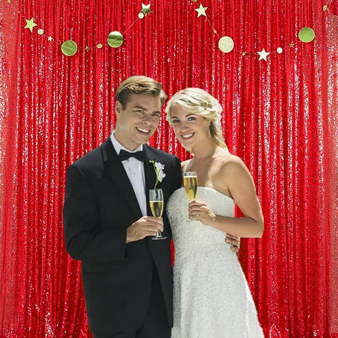 Red Sequin Backdrop Curtains 10FTx10FT 1 Panel | Shimmer Wall Backdrop - Image 5
