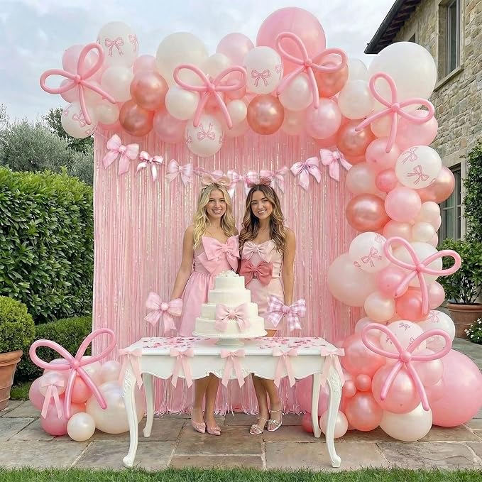 Pink White Bow Birthday Decorations - Image 4