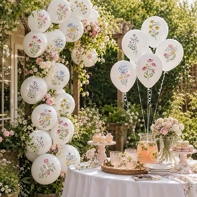 Wildflower Balloons, 12 Inch White Spring Balloon, Girls Birthday Party Tea - Image 4