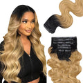 Lashey Clip in Hair Extensions Ombre Natural Black to Honey Blonde Seamless Clip in Hair Extensions Human Hair 22 Inch Body Wave 110g 7pcs Human Hair Extensions