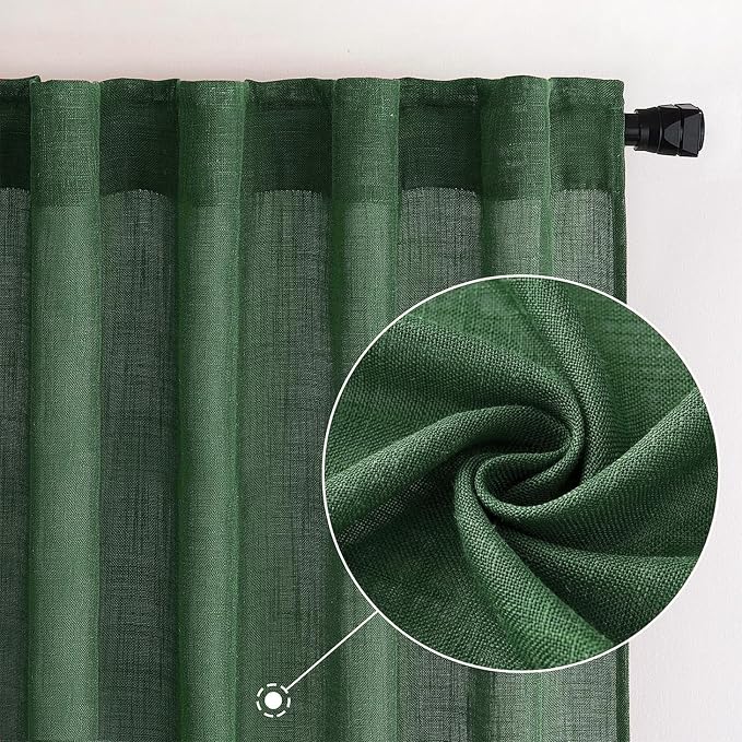 MIULEE Emerald Green Linen Curtains 52x84 Inch Long - Image 2