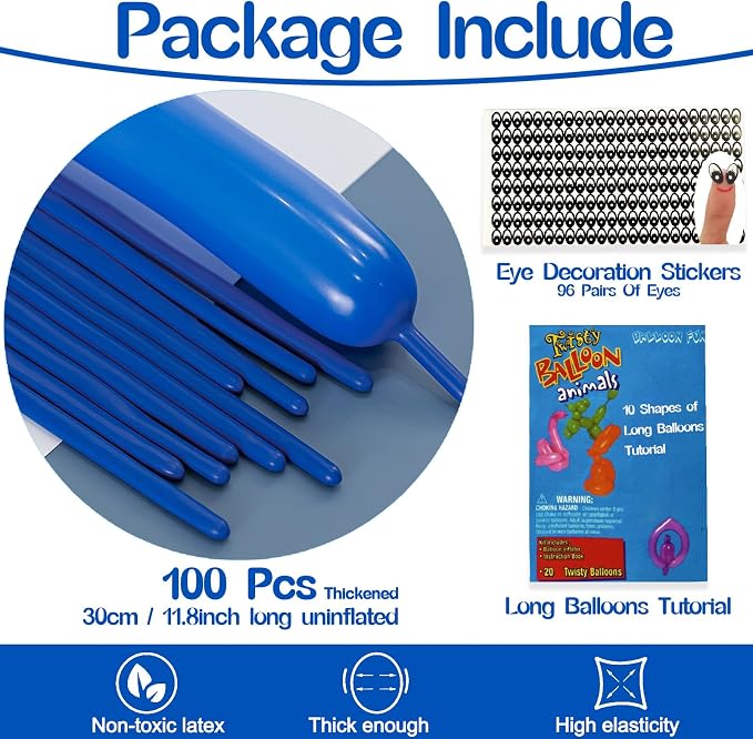 260 Balloons Dark Blue, Thickened 100 Pack Long Balloons Twisting Skinny Magic - Image 2
