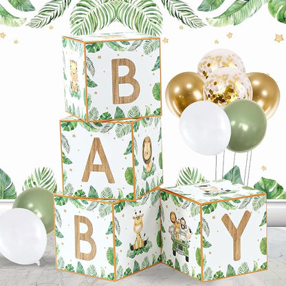 Safari Baby Shower Decorations Sage Green Woodland Animal Baby Boxes 4pcs | Boy - Image 8