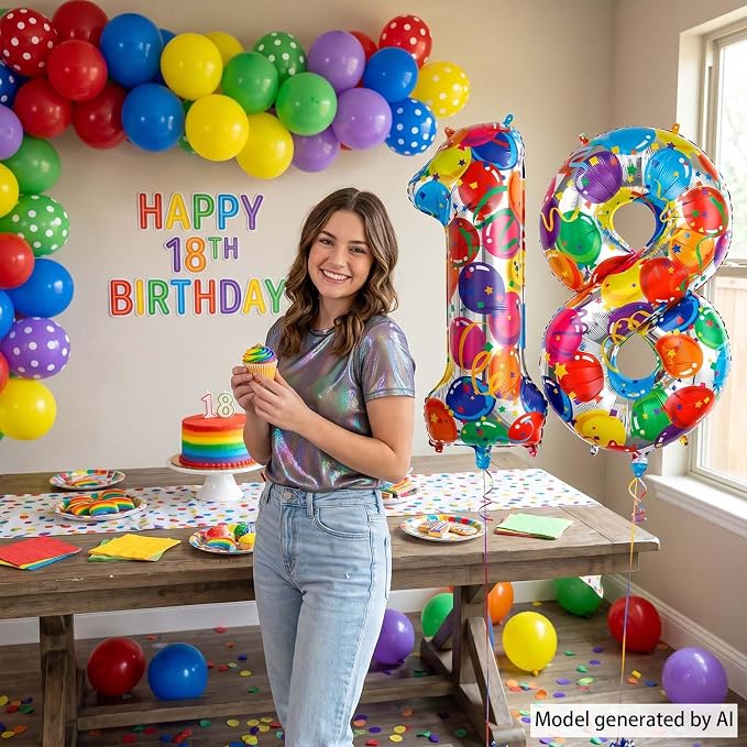 40 Inch Rainbow Balloon Number 18 Balloons, 18th Birthday Party Supplies | - Image 6
