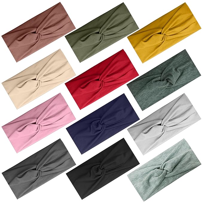 12 Pcs Wide Stretchy Headbands For Women Twist Knotted Headband Set Head Bands For Women’s Hair Band Soft Workout Yoga Accessories