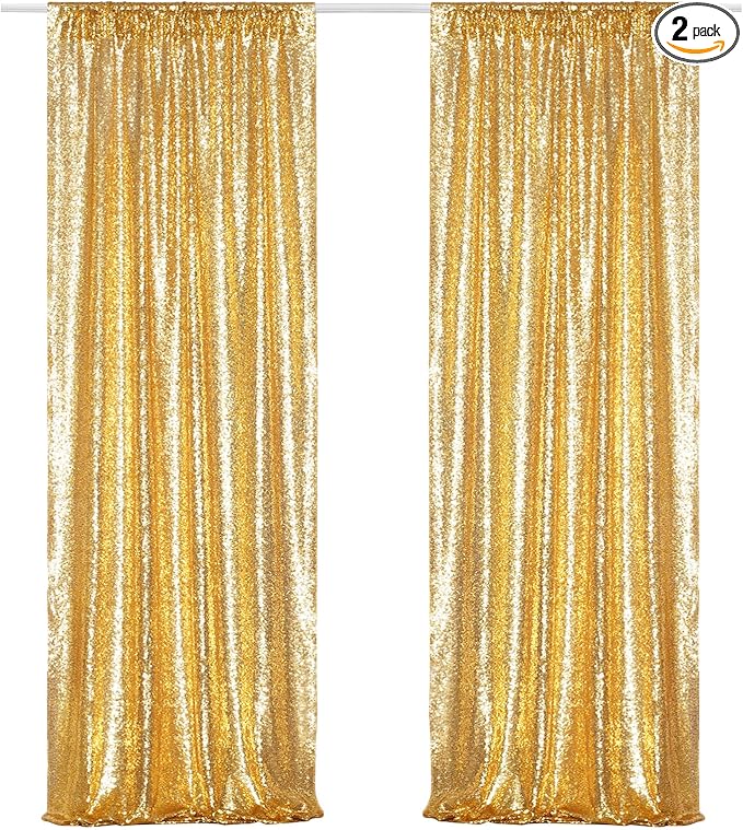Poise3EHome Gold Sequin Backdrop Curtains, 2 Panels 2FTx8FT Glitter Background by Poise3EHome