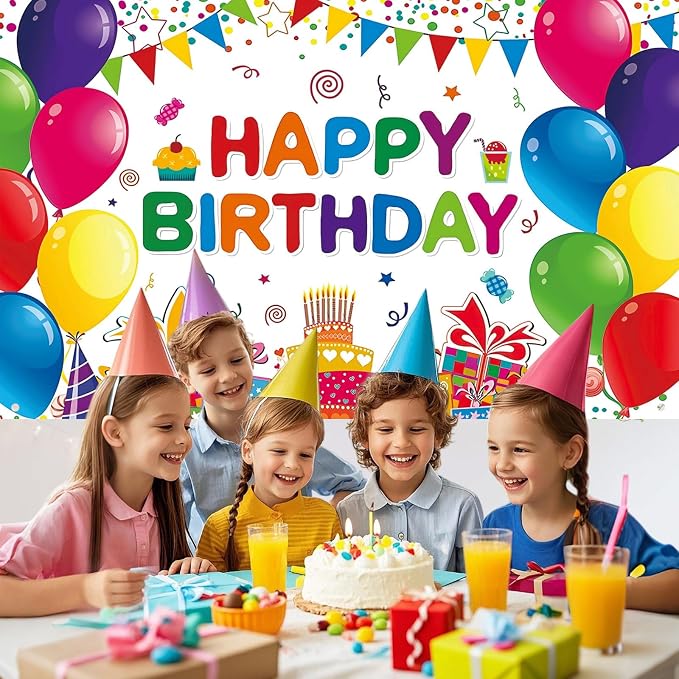 Happy Birthday Backdrop Banner, Colorful Birthdays Banner Backdrop Happy - Image 6