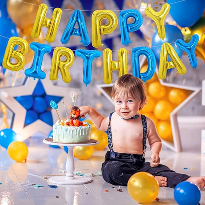 TONIFUL Blue Gold Happy Birthday Balloon Banner Decorations - Image 3