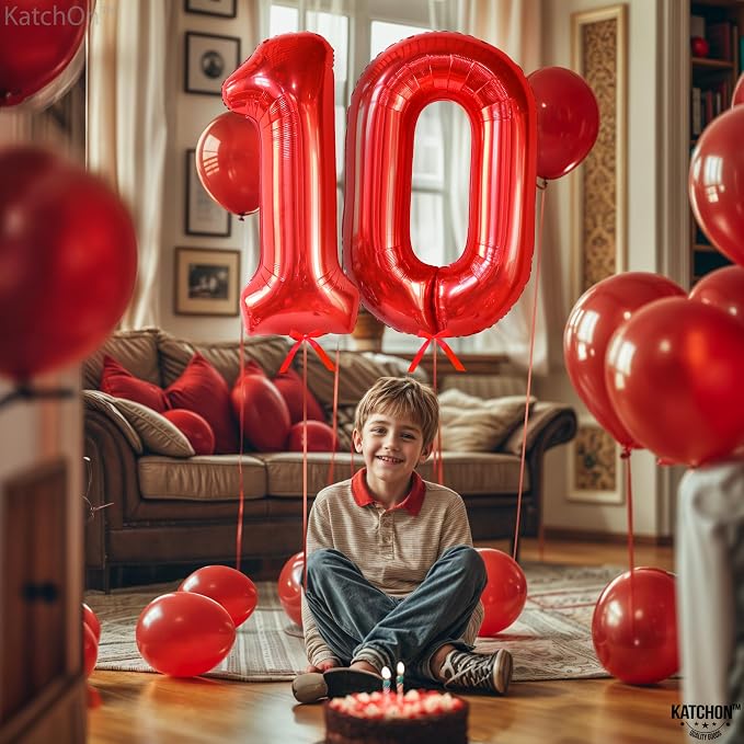 KatchOn Red 10 Balloon Number 40 Inch, 10th Birthday Decorations | Balloons - Image 4