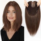 MONO TOP Hair Toppers for Women Human Hair 12 Inch 7"×8" Big Base Partial wig Cover Thinning Hair or Loss No Bangs Top Hair Pieces Natural Wiglets (Brown)