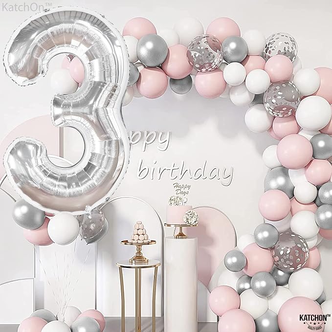 KatchOn Silver Number 3 Balloon 40 Inch, Birthday Decorations - Image 3