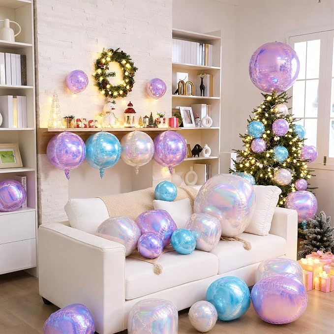 Biapian 12 Pcs Pastel Iridescent Round Balloons, Different Size Holographic - Image 6