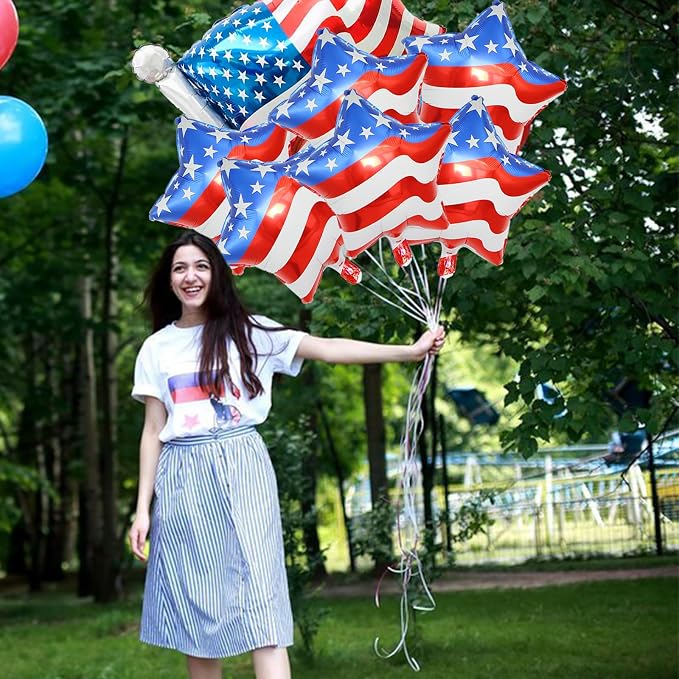 7 Pcs 4th of July Balloons American Flag Star Balloons Red White and Blue Foil - Image 7