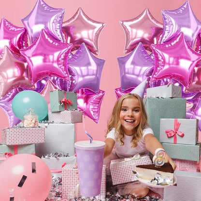 Pink and Purple Star Foil Balloons, 18 Inch Metallic Purple Stars Balloon - Image 4