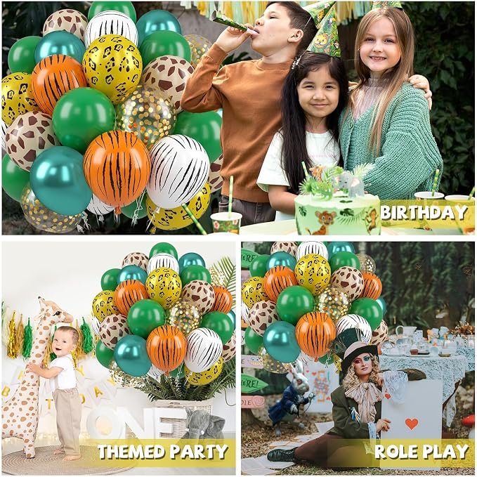 Jungle Safari Balloons, 12 Inch Dark Metallic Green Gold Confetti Deer Paw - Image 4