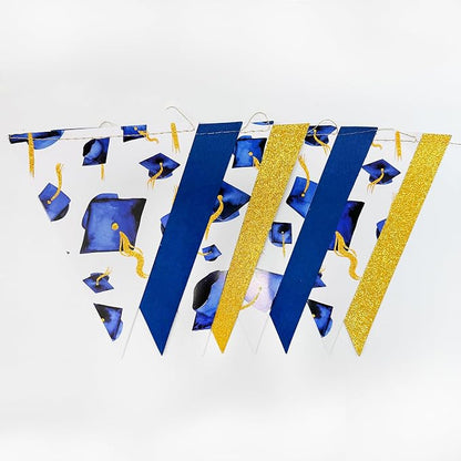 Navy Gold Graduation Decorations 2026 Blue Gold Grad Hat Cap Banner Triangle - Image 2