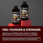 Organic Black Seed Oil Cold Pressed Liquid - Black Cumin Supplement for Immune System Function, Digestive Support, Hair Nourishment & Overall Health - 8 Fl Oz - Unflavored, Non-GMO, Vegan