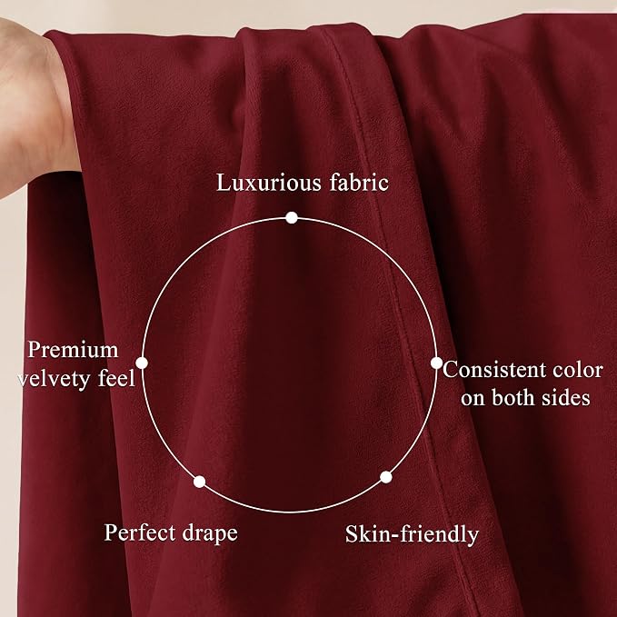Red Velvet Curtains Extra Long for Chrismas Decor, W52 x L120, Room Darkening - Image 4