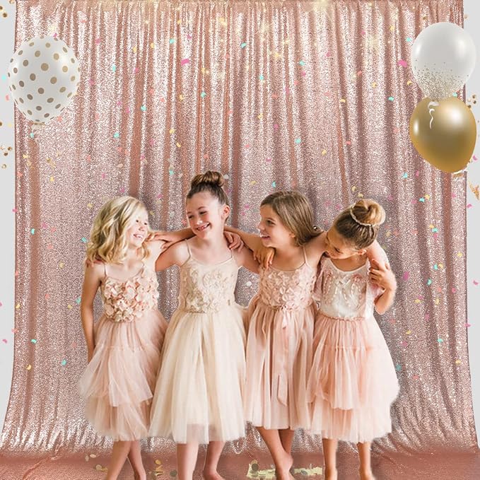 PartyDelight Rose Gold Sequin Backdrop 10x10ft Sparkly Photo Curtain | 4 Inch - Image 3