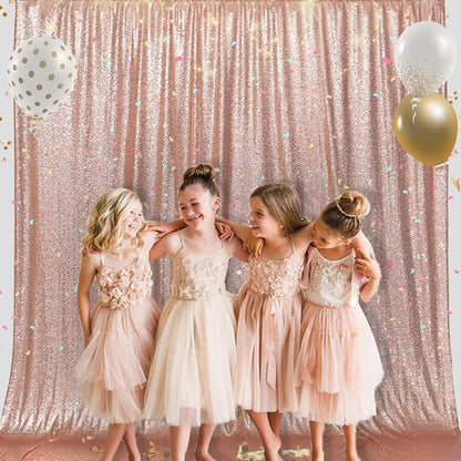 PartyDelight Rose Gold Sequin Backdrop 10x10ft Sparkly Photo Curtain | 4 Inch - Image 3