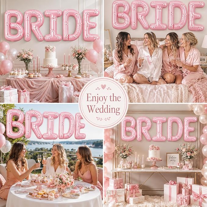 40 Inch BRIDE Balloons Engagement Party Decorations, Pearl Pink Bride Letter - Image 7