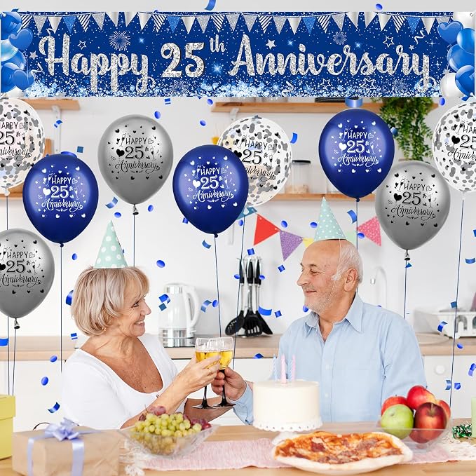 Blue Silver 25th Anniversary Decorations - Image 5