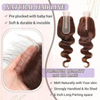 2x6 HD Lace Closure Human Hair Body Wave 4# Chocolate Brown Color Transparent Lace Closure 2x6 Long Deep Middle Part 100% Raw Virgin Human Hair 14 Inch 150% Density