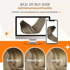 Full Shine Seamless Clip in Hair Extensions Brown Ombre Light Brown Mix Light Blonde Straight Natural Human Hair Extension for Women 20 Inch 8 PCS 120 G