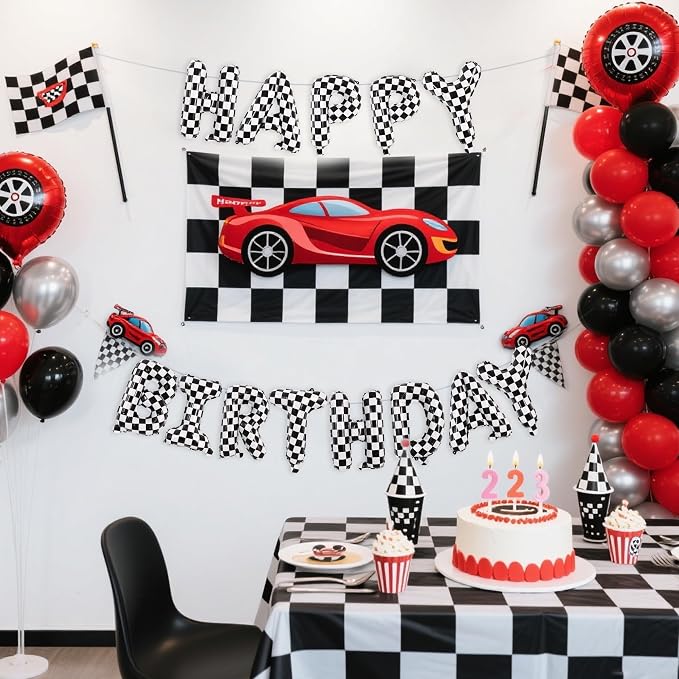 TONIFUL 16 Inch Race Car Themed Happy Birthday Balloons Banner Decorations | - Image 6