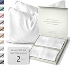 SUNDAYSILKS™ Silk Pillow Cases 2 PACK | 22 Momme Mulberry Silk Pillowcase Set of 2 | Standard Queen, King Size | All Sides 100% Pure Silk Slip Pillowcase Bliss for Women, Men, with Zipper [Pure White]