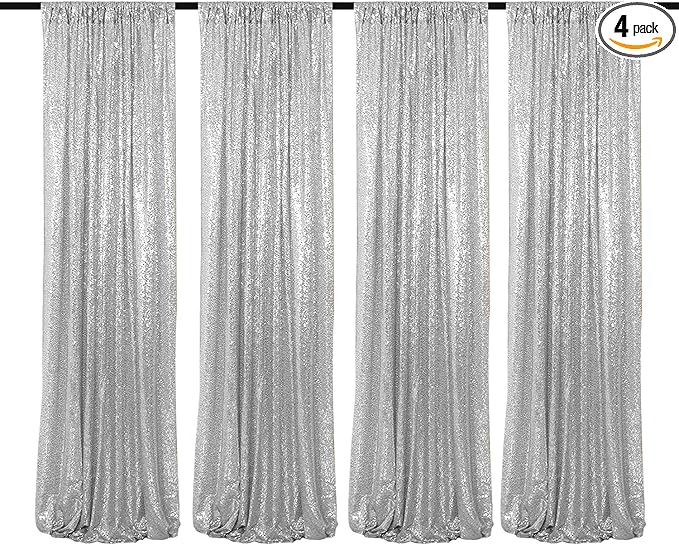 JYFLZQ Silver Sequin Backdrop Curtains 2ft x 8ft 4 Panel Glitter Photo Booth by JYFLZQ