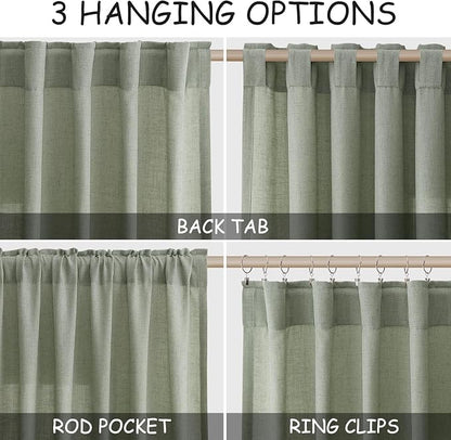 Desert Sage Linen Curtains for Living Room 100 Inches Long Light Filtering Semi - Image 2