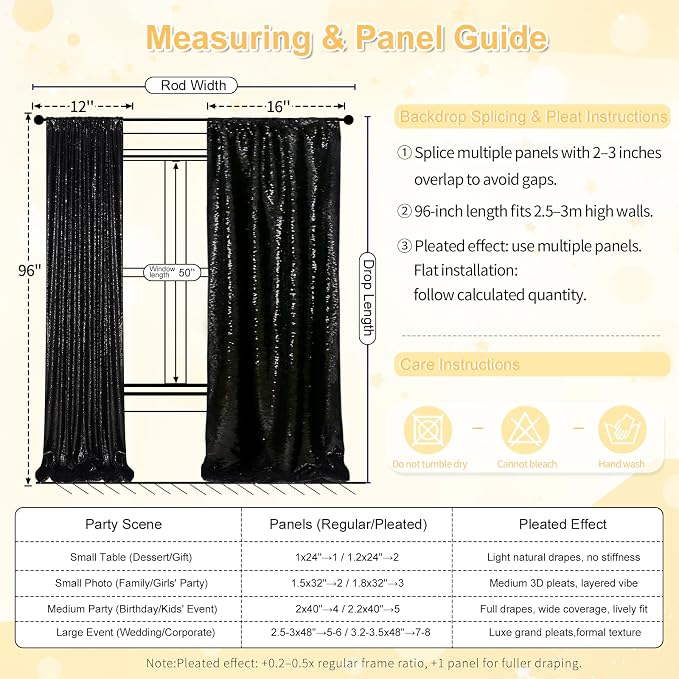 Black Sequin Backdrop 2 Panels 2FTx8FT Halloween Party Backdrop Curtains | - Image 5