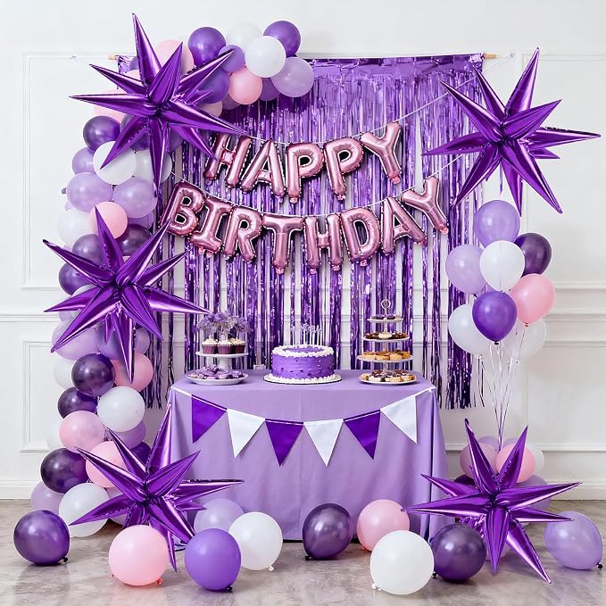 Purple Balloons Mylar Star Balloon 60Pcs Foil Spike Balloons Explosion Large - Image 5