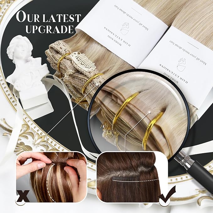 Moresoo Seamless Clip in Hair Extensions Human Hair Black And Grey Silver Ombre Human Hair Extensions Clip ins Long for Women Pure Weft Invisible 120g/7pcs 22 inch