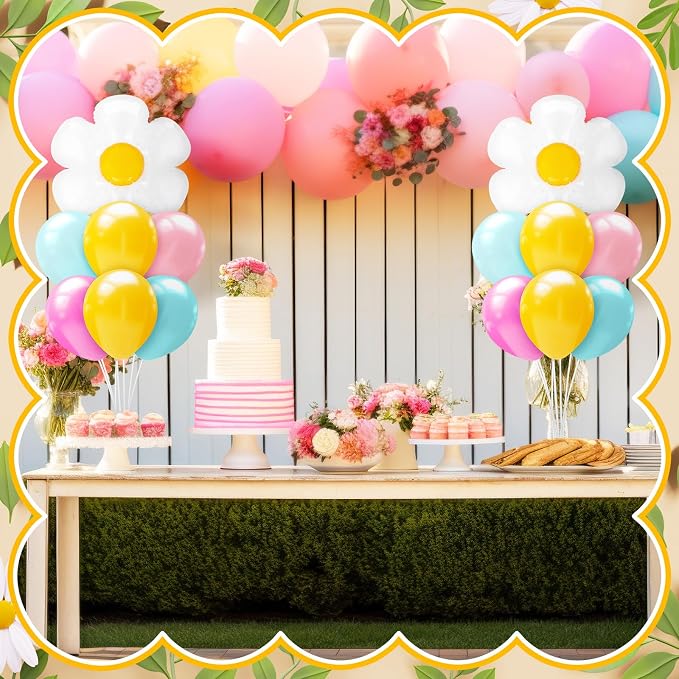 Seematn 2 Set Daisy Balloon Stand Kits Pastel Pink Green Yellow Balloons Sticks - Image 6