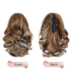Ponytail Extension, Clip on Ponytails for Women, 9" Claw Clip in Short Curly Wavy Pony Hair Extension for Women - Medium Brown with Blonde Highlights