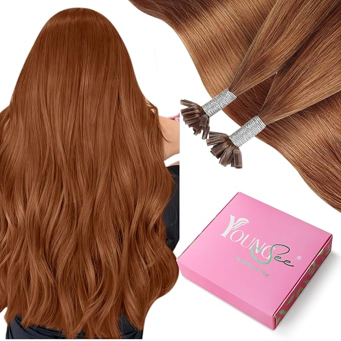 YoungSee U Tip Hair Extensions Human Hair Copper Utip Hair Extensions for Long Hair Copper 22In 50s/50G