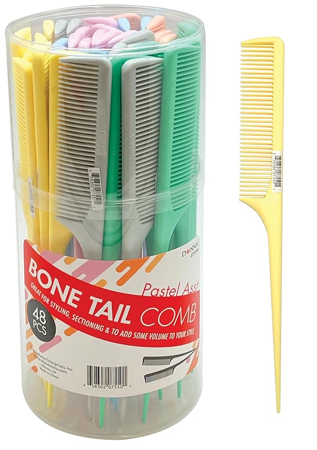 DONNA Bone Tail Comb, Pastel Assorted (48 Pack) – Tapered Plastic Tail Sectioning Comb for Braids, Updos & Smoothing – Lightweight Salon Bulk