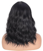 Shoulder Length Natural Black Wavy Bob Wigs For Women Short Wavy Wigs With Bangs Synthetic Wavy Wigs Heat Resistant Daily Use Wigs(Natural Black)