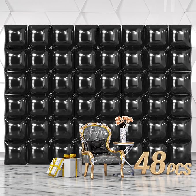 NISOCY 48PCS Metallic Black Square Foil Balloons Wall Backdrop | Double Sided by NISOCY