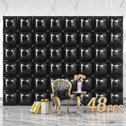 NISOCY 48PCS Metallic Black Square Foil Balloons Wall Backdrop | Double Sided by NISOCY