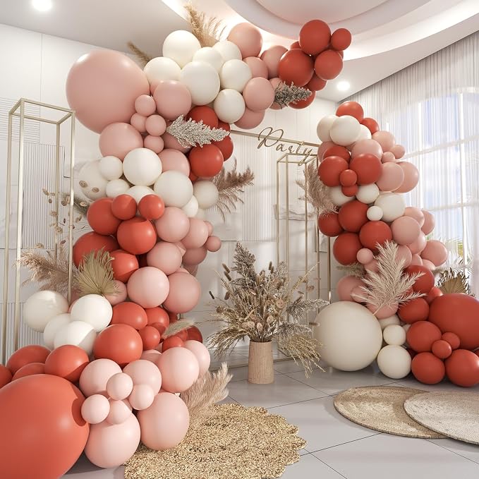 Dusty Orange White Nude Pink Balloon Garland Arch Kit by MOXMAY